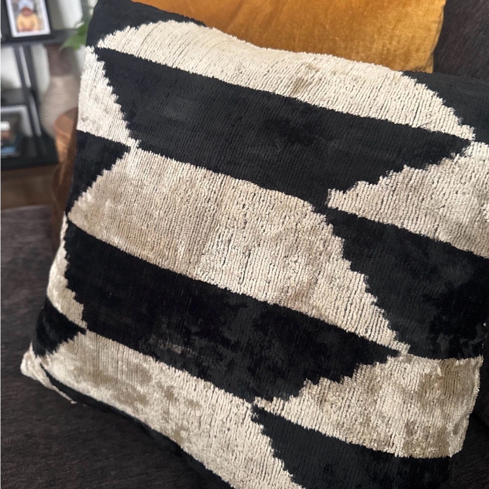 Silk Velvet Black and White Ikat 22” Square Pillow Covers
